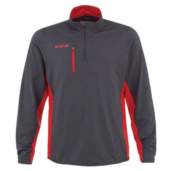 New CCM T5570 Training Tech Top Adult 1/4 Zip Pullover Sweatshirt Men Sm Gry/Rd
