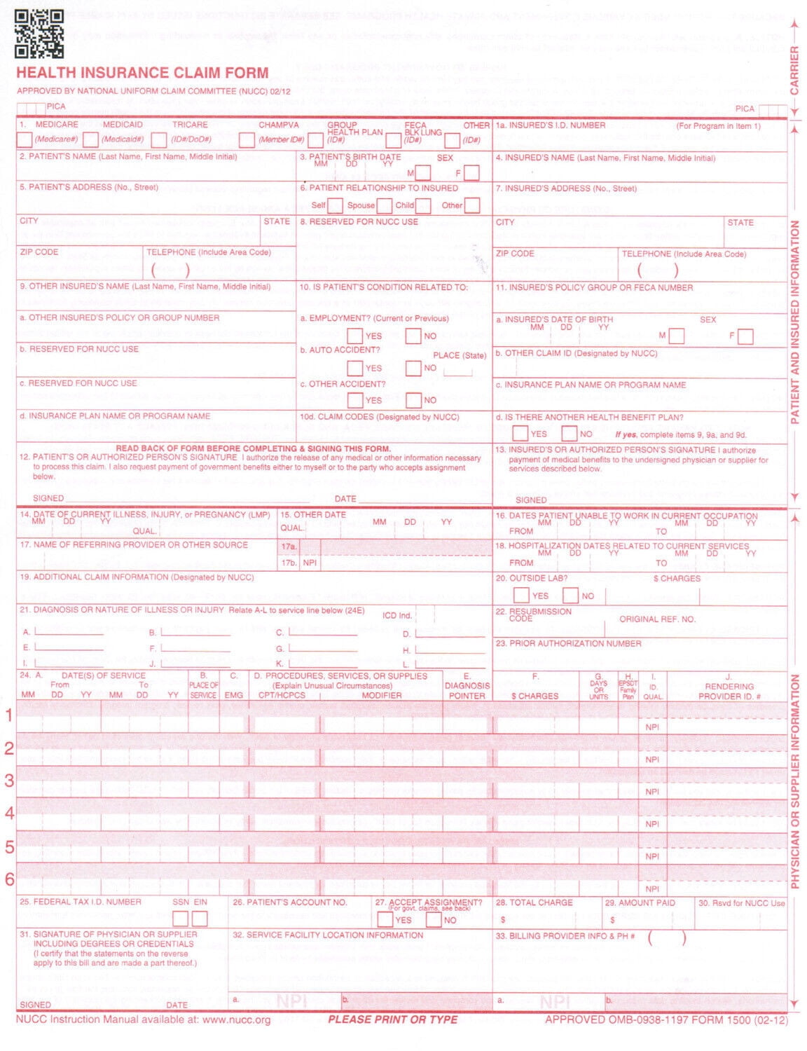 New CMS-1500 02/12 Health Insurance Claim Form (25 forms) - Walmart.com