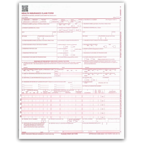 New CMS 1500 Claim Forms - HCFA Version 02/12 1000 per Box