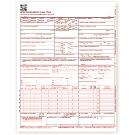 New CMS 1500 Health Insurance Claim Forms, HCFA Approved Version (02/12) - 1,000 Forms