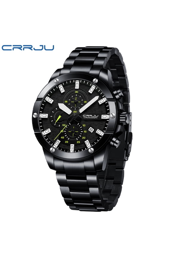 New CRRJU Sports Men Watches Top Brand Luxury 316L Stainless Steel Quartz Watch Men Fashion Waterproof Chronograph Relogio