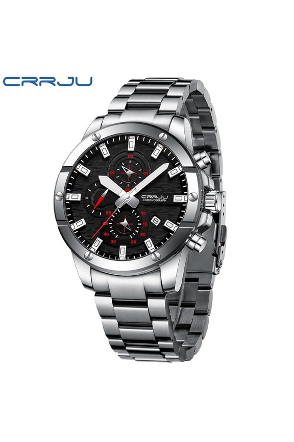 New CRRJU Sports Men Watches Top Brand Luxury 316L Stainless Steel Quartz Watch Men Fashion Waterproof Chronograph Relogio