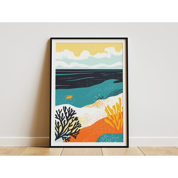New Caledonia Barrier Reef Ocean Coral Poster Print Abstract Coastal Wall Art Tropical Summer Beach Home Decor Underwater Scene - Poster Unframed