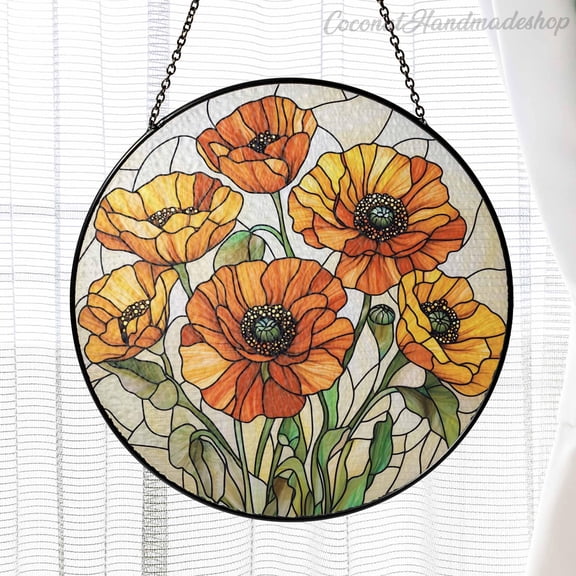 New California Poppy Flowers Glass Suncatcher, California Poppy Window Hanging, August Flowers Suncatcher Decor, Poppy Flower Lovers Gift