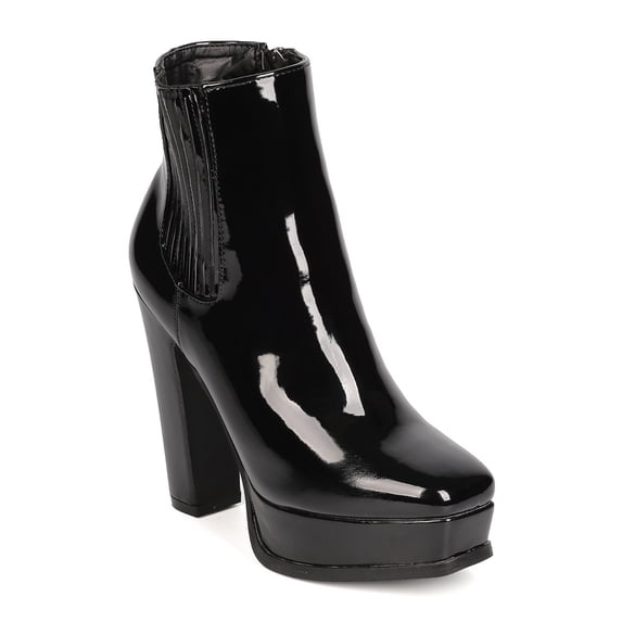 New Cape Robbin Josie-8 Women Patent PU Square Toe Platform Chunky Heel Bootie