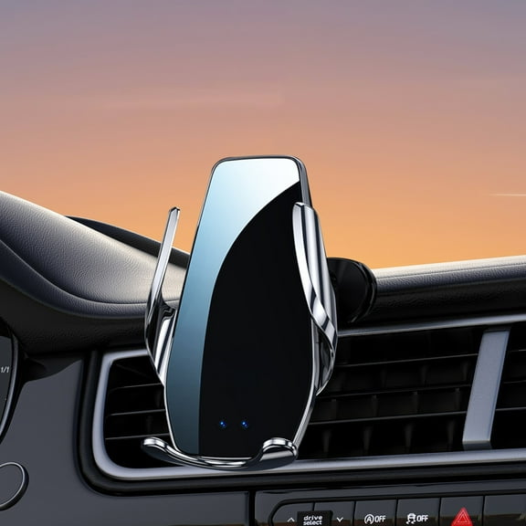 New Car Mobile Phone Stand, Wireless Charging, General Navigation Mount, Automotive Electronics, Fast Induction Clamping, 360° Rotation, Adjustable Position, Fits All Phones, Black & Silver
