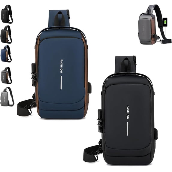 New Carbon Fiber Streamline Anti-theft Sling Bag-USB Charging & Lock, Waterproof Cross Body Anti Theft Sport Shoulder Purse (B Set)