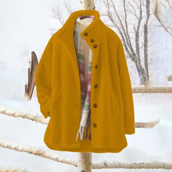 New Cardigan Button Down Solid Color Hoodie Fleece Coat, Gold 5XL, Size XS-5XL
