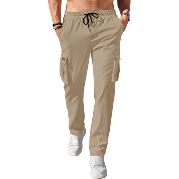 New Cargo Pants Mens Multi-Pockets Workwear SweatPants Outdoor Casual Straight Trousers Summer Lightweight Versatile Street Pant Khaki XL