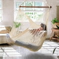 thumbnail image 1 of New Caribbean Hammock Chairs with Detachable Metal Bar, Hanging Rope Swing, Outdoor Indoor, Off-White, 1 of 12