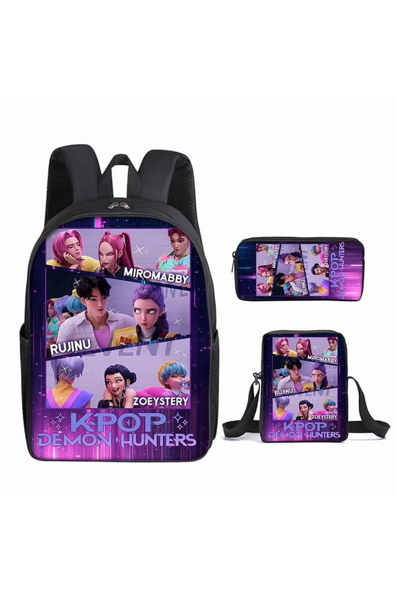 New Cartoon Anime 2D KPOP Cool Printed Backpack Large Capacity Student Outdoor Sports Backpack Shoulder Bag Pencil Case Three-Piece Set