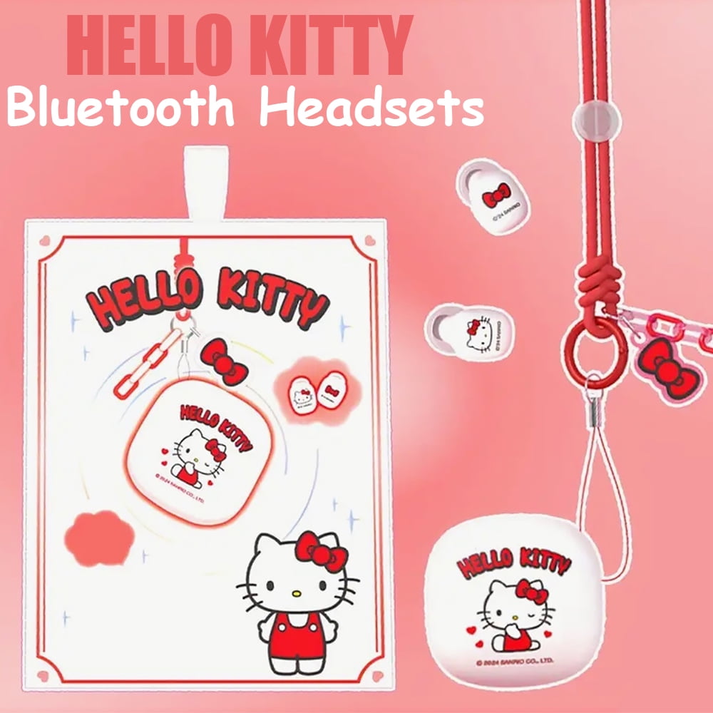 New Cartoon Kitty Wireless Bluetooth Earphones, Noise-Canceling In-Ear Mini Earphones, Lanyard Portable Sports Earphones