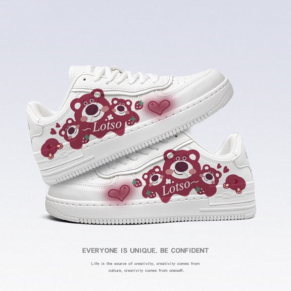 New Cartoon Lotso Bear White Sneakers | Student Anti-slip Wear-resistant Running Shoes | Adult Classic All-match Couple Shoes