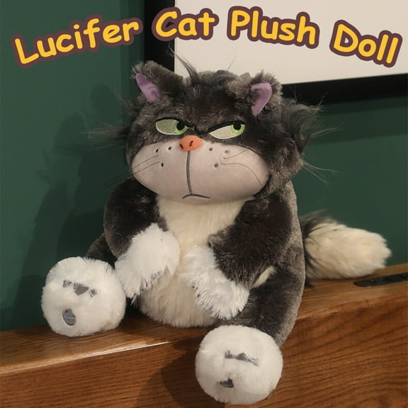 New Cartoon Lucifer Cat Plush Stuffed Doll Toy, Gray Kitten Soft Throw Pillow, Birthday Gift Christmas Xmas Gift
