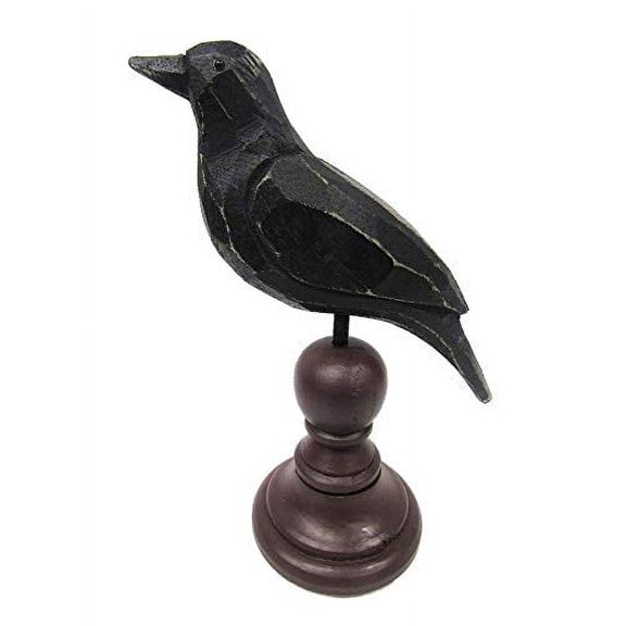 New "Carved" Look Weathered Rustic Primitive Crow On Spindle Finial Raven Poe