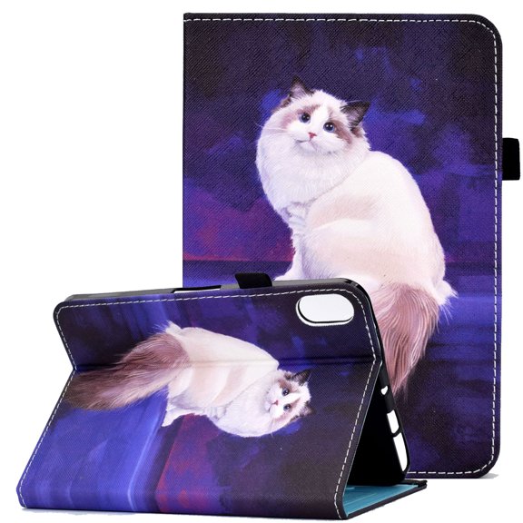 New Case Fits for iPad Mini 6 2021(6th Generation, 8.3 inch), Allytech Premium PU Leather Scratch-Free Auto Sleep & Wake Function Book Stand Style Elastic Band Card Slots Case and Cover, White Cat
