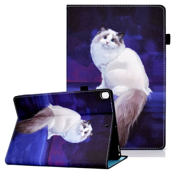 New Case for iPad 8th Gen(2020)/iPad 7th Gen(2019) 10.2 inch, Allytech Protective Case with Soft TPU Back Auto Sleep Wake Anti-Slip Stand Tablet Case for iPad 10.2"/ iPad 8/ iPad 7, White Cat