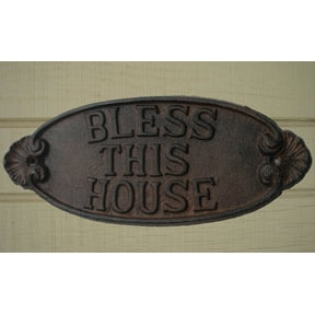 New Cast Iron Bless This House Sign Welcome Wall Plaque Rustic Front Door Decor