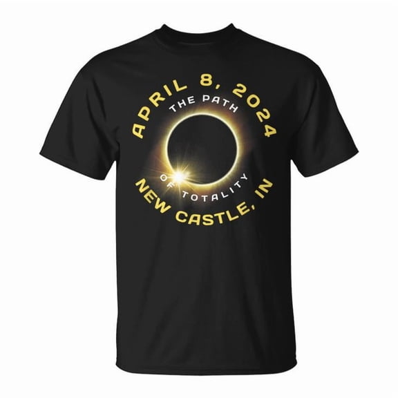 New Castle Indiana Solar Eclipse Totality April 8 2024 T-Shirt – Celestial Event Graphic Tee for Men Women Kids, Astronomy Enthusiast Design Featuring Path of Totality, Perfect , Size S, Color Black