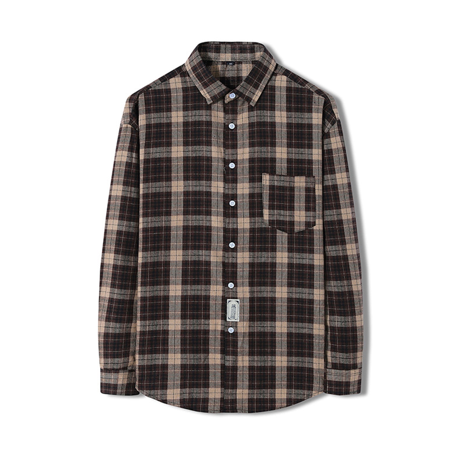 Cheap Summer New Men's Loose Plaid Long-sleeved Shirt Youth Casual