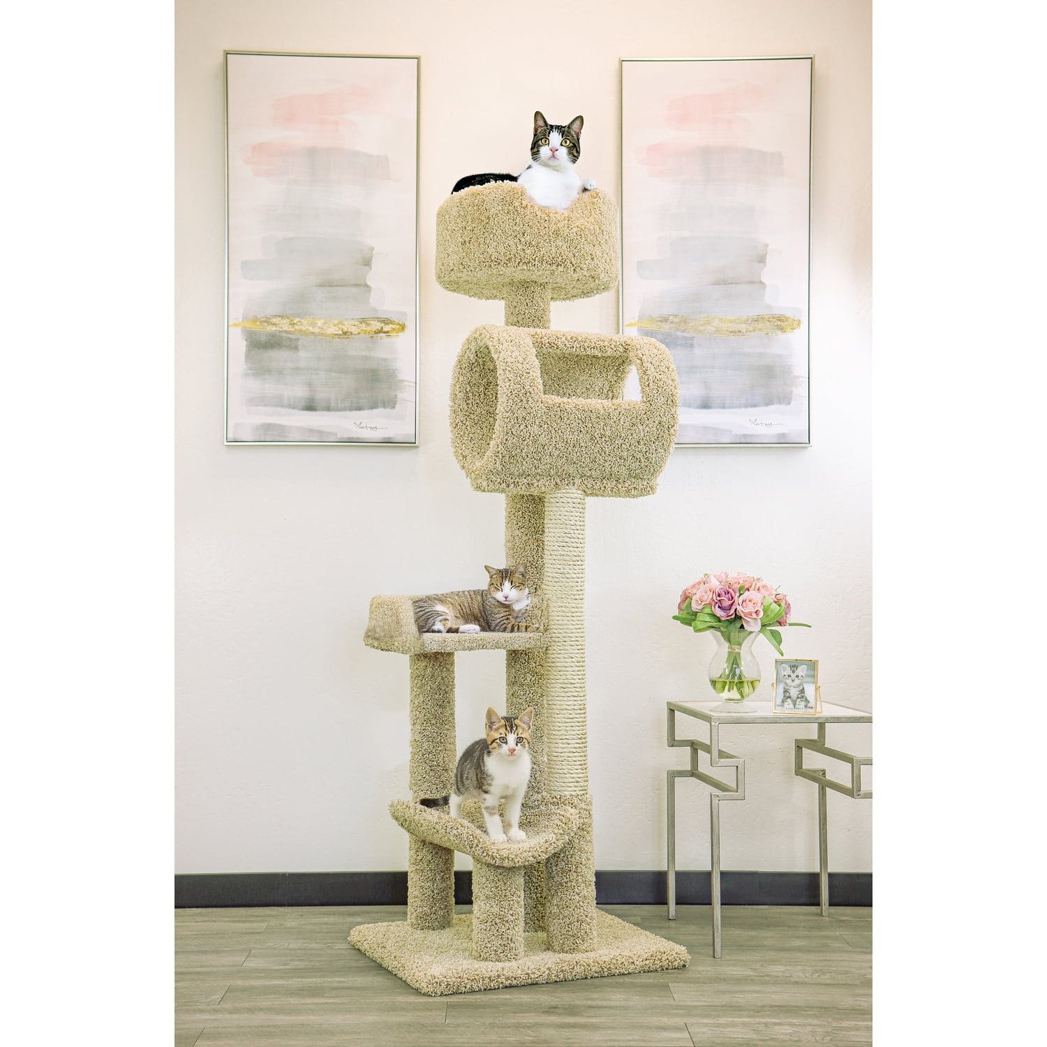 New Cat Condos 140003- Solid Wood Cat Climbing Tower Tree, Beige