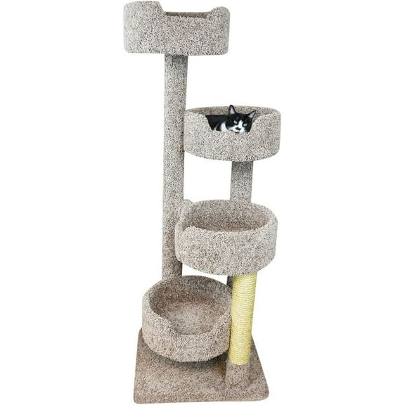 New Cat Condos 190209-EarthTone Large Cat Tower with 4 Easy to Access Spacious Perches, Neutral