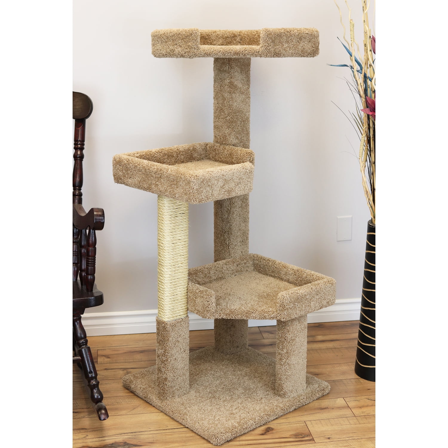 Brown Solid Wood and Sisal 51" Multi-Level Cat Tree