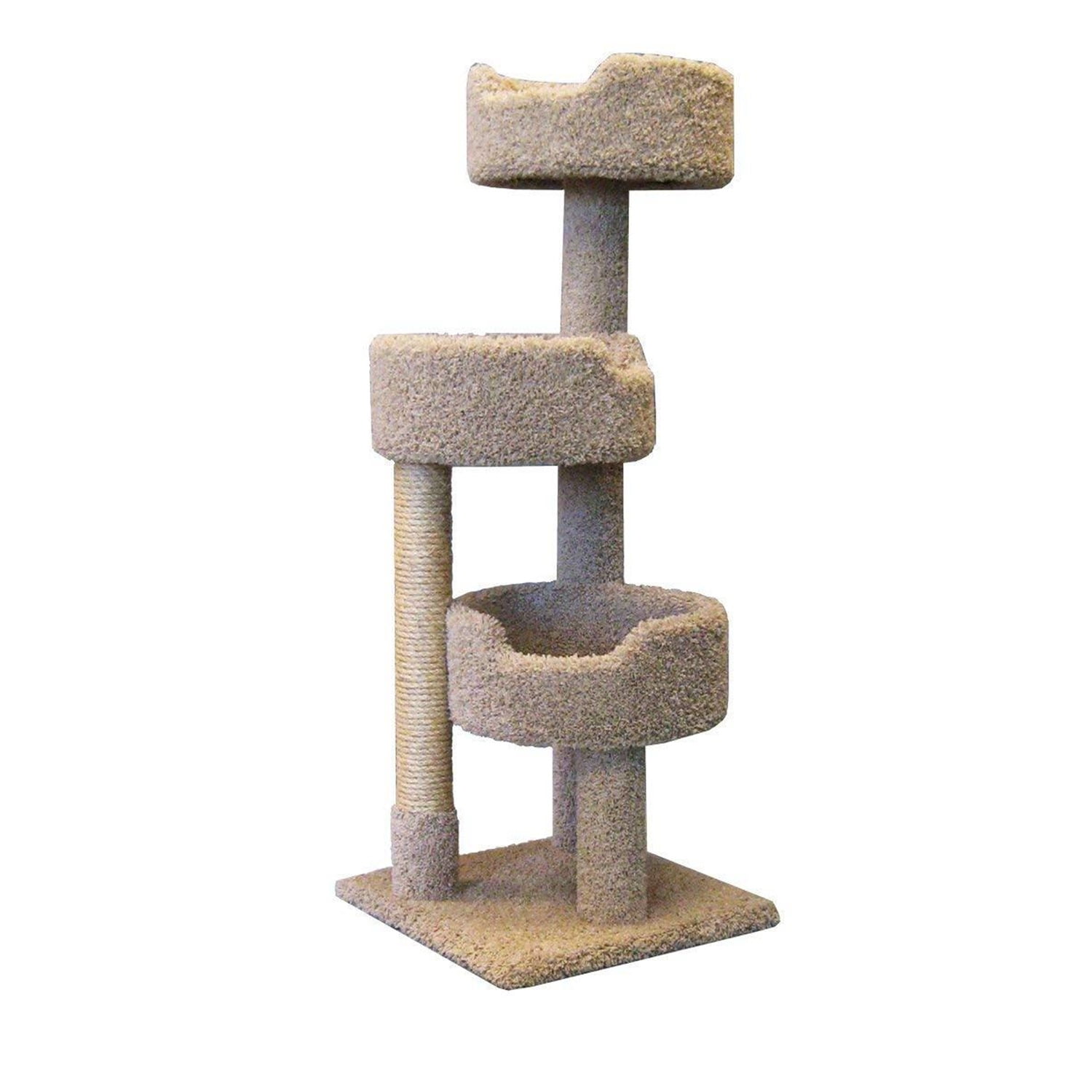 Beige Sisal Multi-Level Cat Tree with Plush Beds