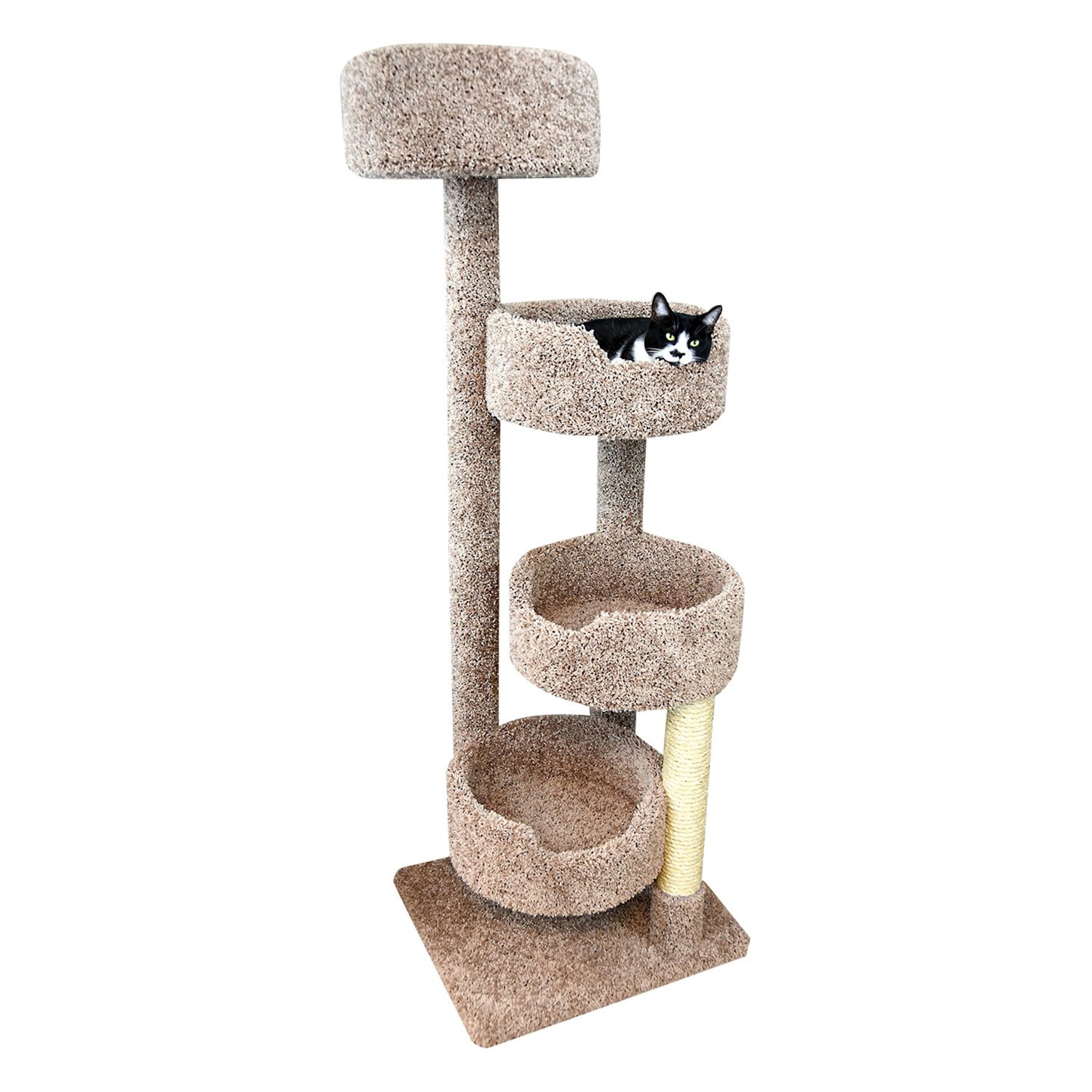 65'' Brown Sisal and Carpet Cat Tree with Perches