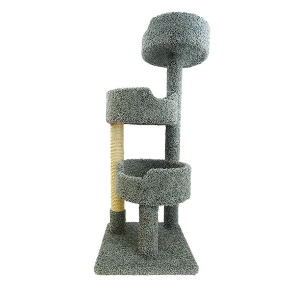 New Cat Condos Deluxe 3-Level 52" Cat Tree with Squeaky & Hanging Toys, Gray