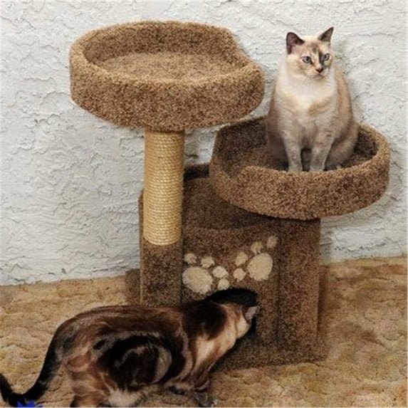 New Cat Condos Premier Double Perch Solid Wood Cat Condo-Color:Brown