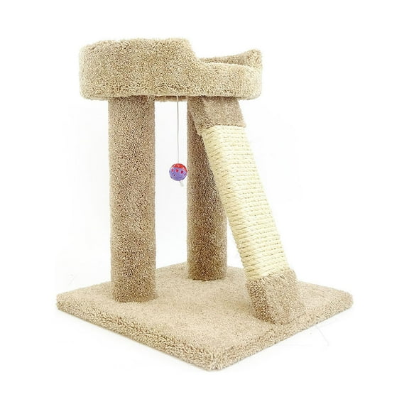 New Cat Condos Elevated Bed with Toy and Scratcher-Color:Beige