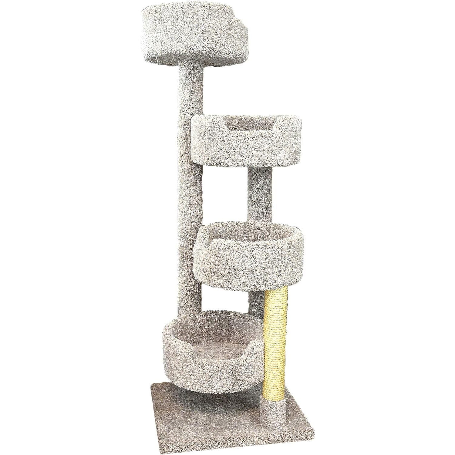 Gray Multi-Level Cat Tower with Sisal Rope and Carpet