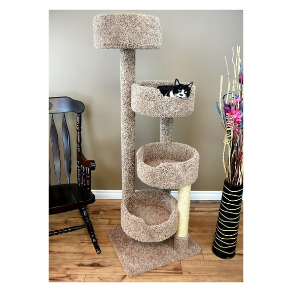 New Cat Condos Large Cat Tower with 4 Easy to Access Spacious Perches-Color:Brown