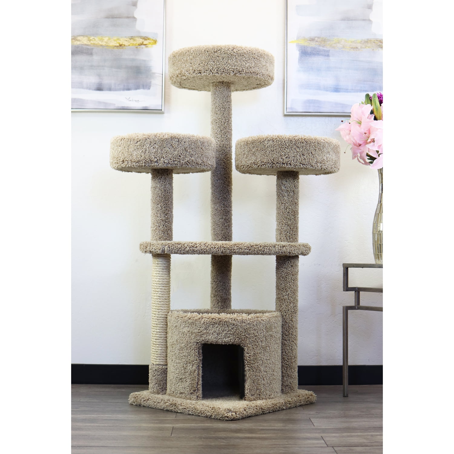 Beige Sisal and Carpet Large Cat Tree with Perches