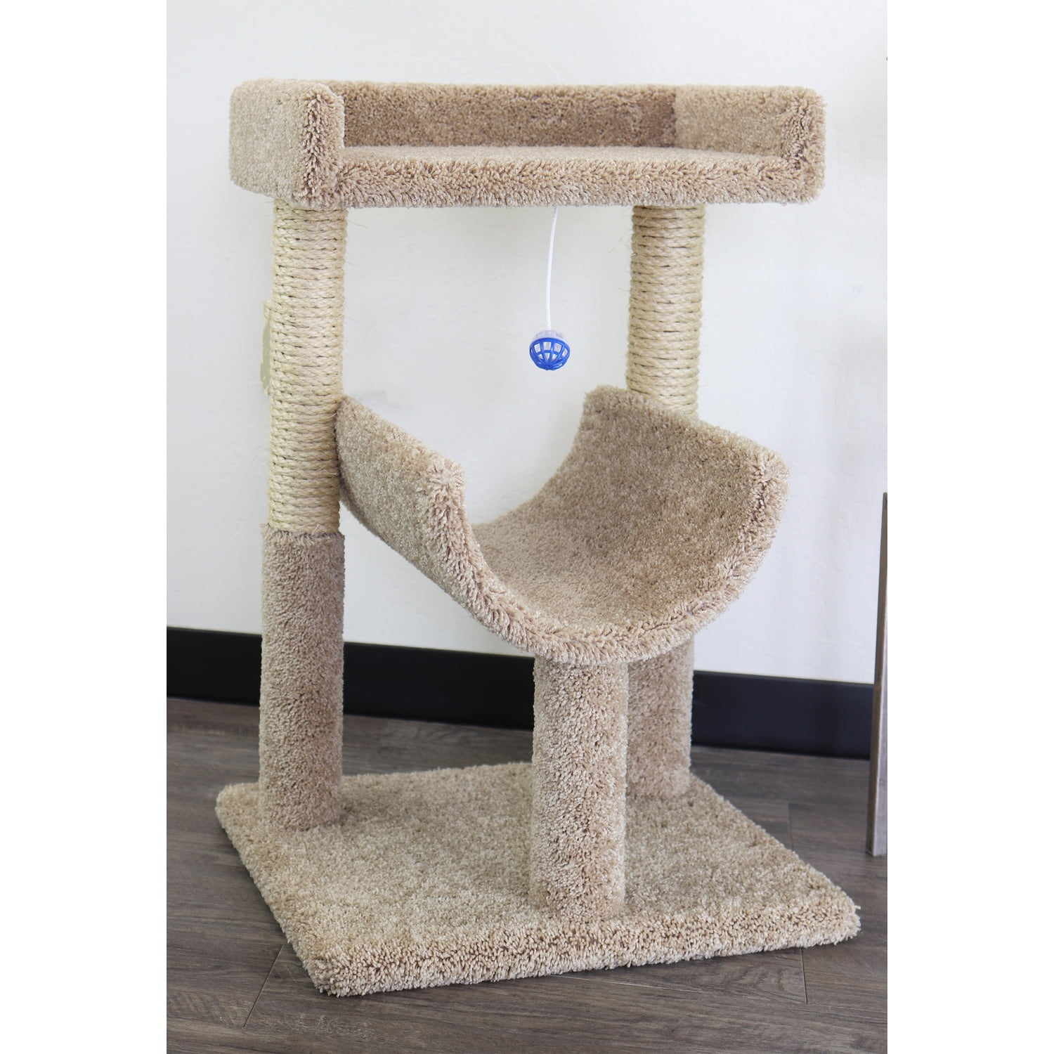Beige Sisal Rope Cat Perch with Two Levels