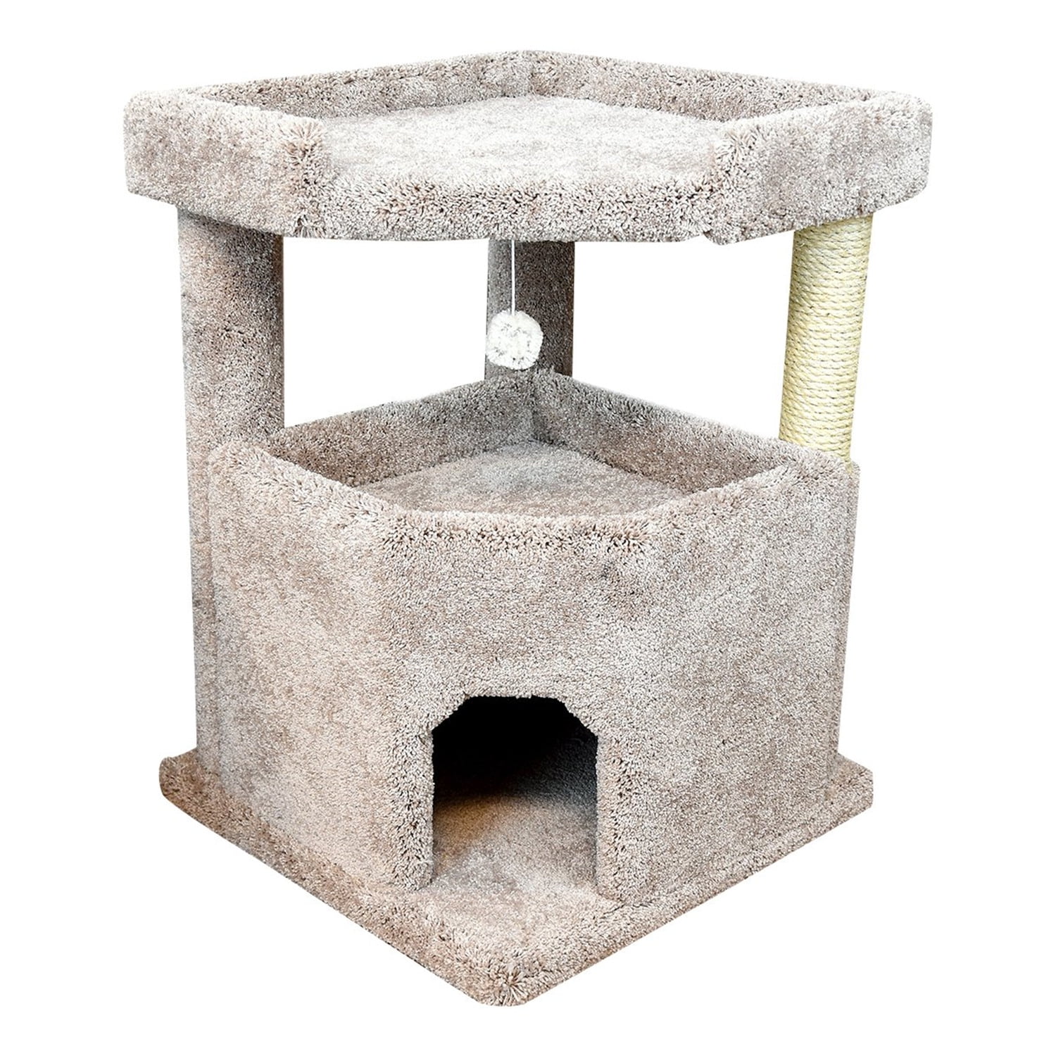 Beige Sisal and Wood 32" Cat Condo Mansion