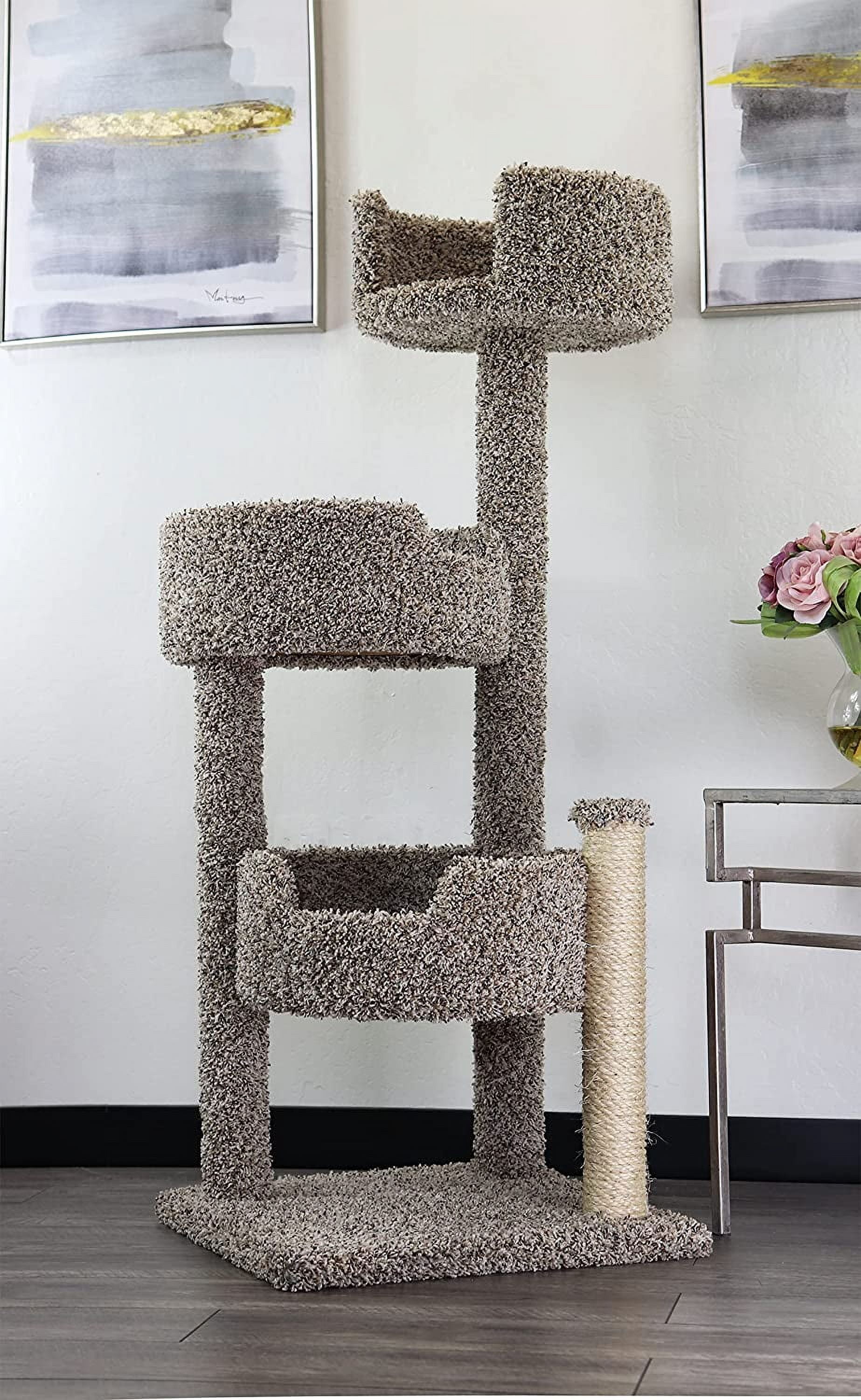 Deluxe Beige Sisal and Carpet Cat Tree with Perches