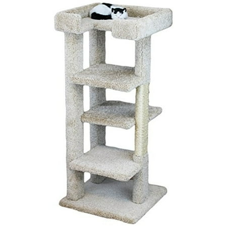 New Cat Condos Solid Wood Cat Tree, 4-Level/46 inch, Beige-Color:Beige,Style:4-Level/46 inch