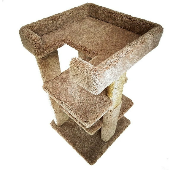 New Cat Condos Solid Wood Cat Tree, 4-Level/46 inch, Beige-Color:Brown,Style:3-Level/33 inch