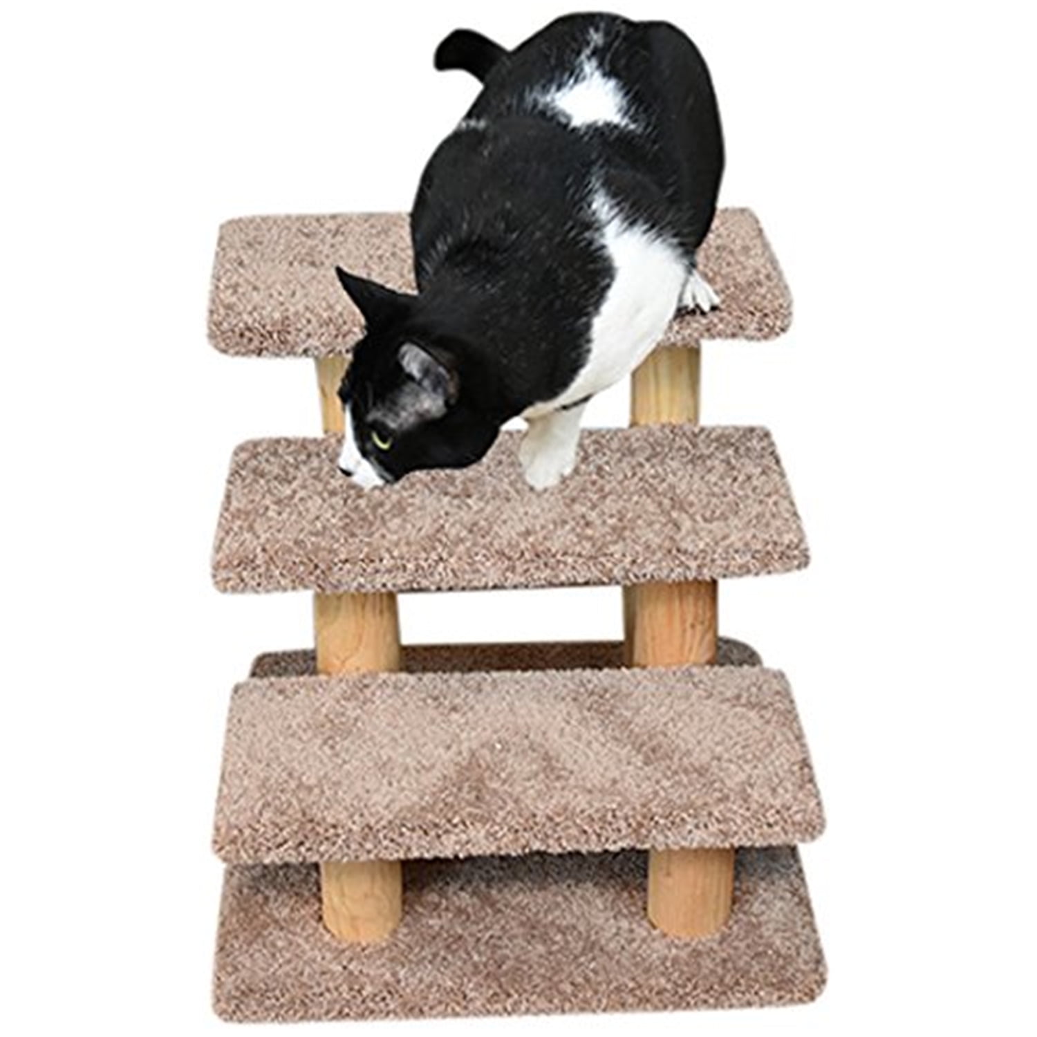 Brown Wood and Carpet 3-Step Pet Stairs