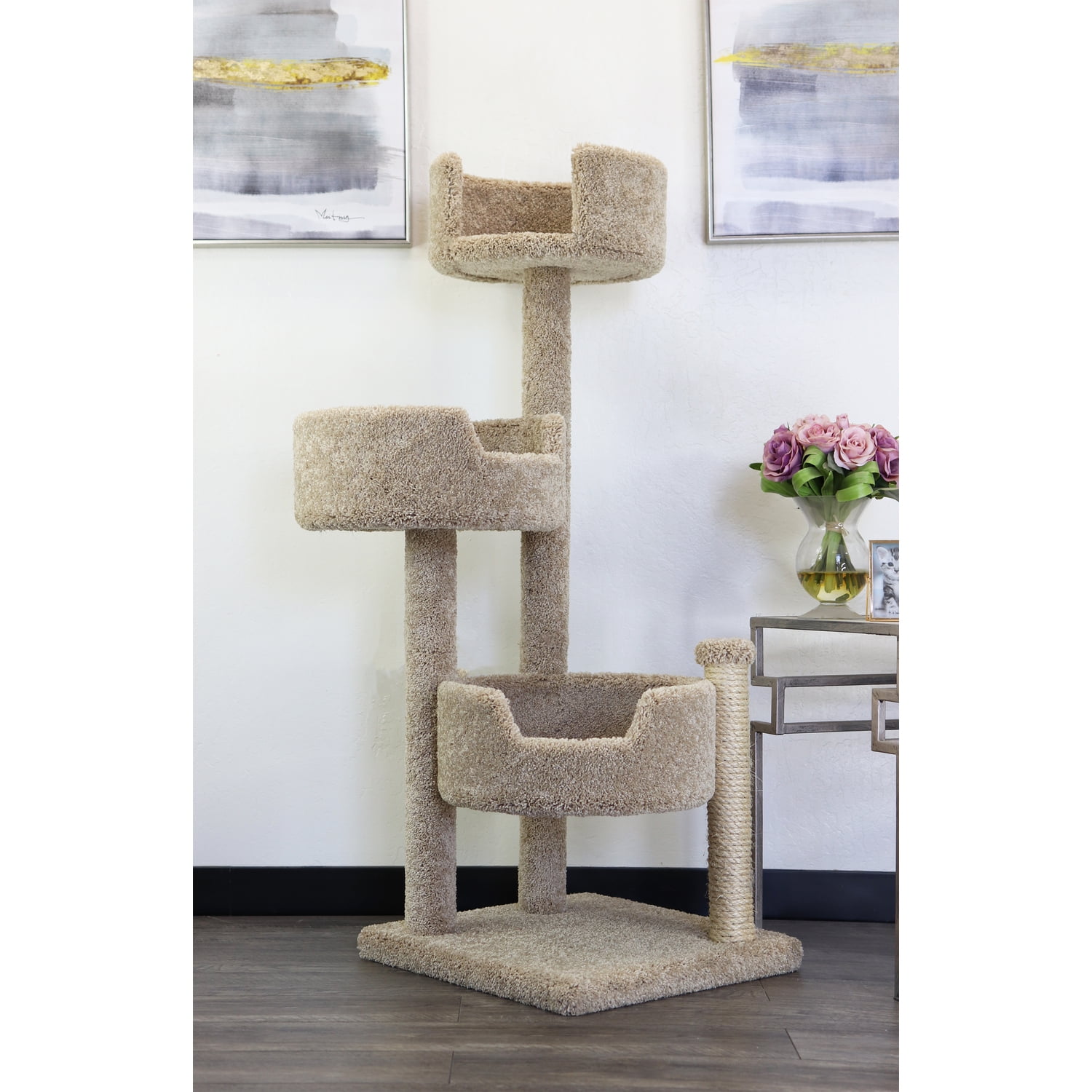 Beige 50'' Tall Sisal and Carpet Cat Tree