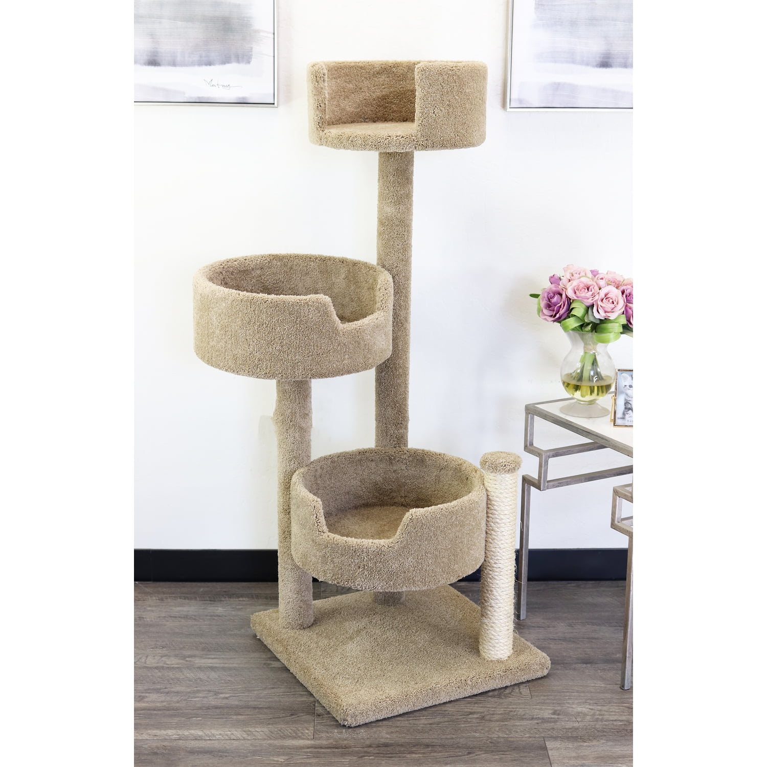 New Cat Condos Large Kitty Pet Post, Wood and Carpet Cat Tree Climber Tower for Multiple Kittens