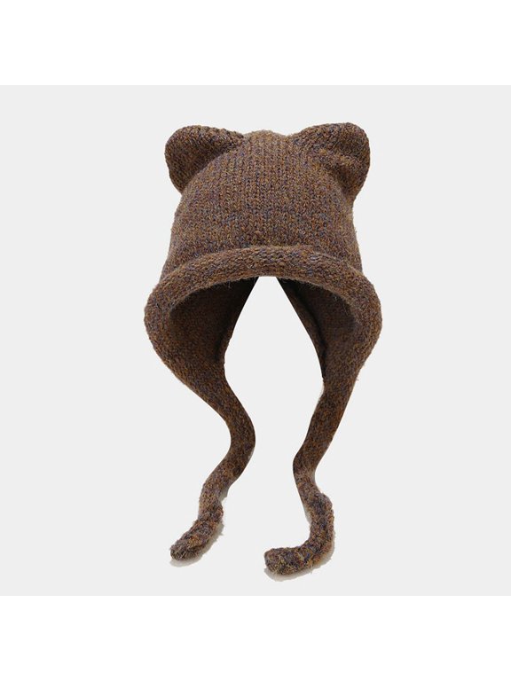 New Cat Ear Braid Knitted Hat Winter Outdoor Warm Cute Braid Hair Hat Ear Cold Hat Rabbit Hat Ear S Trapper Hat Cap Snow Men Hat Ear Cover down Trapper Hat Men Trapper Trapper Hat Toddler Thin Winter