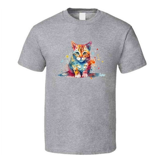 New Cat Watercolor Tee Colorful Cat Lover Tshirt Feline Novelty T Shirt