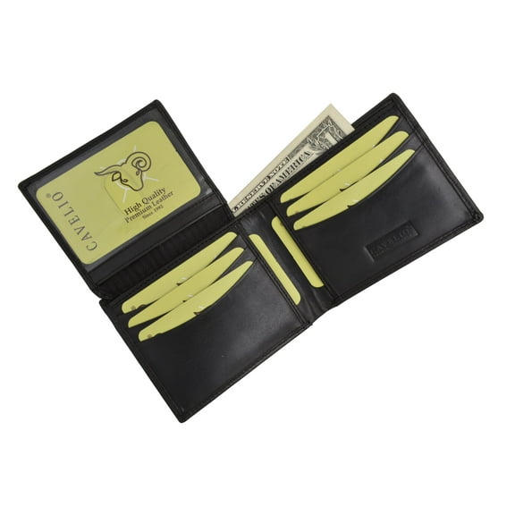 New Cavelio High Quality Mens Genuine Leather Flap Up ID Card Holder Bifold Wallet 730053 (C)