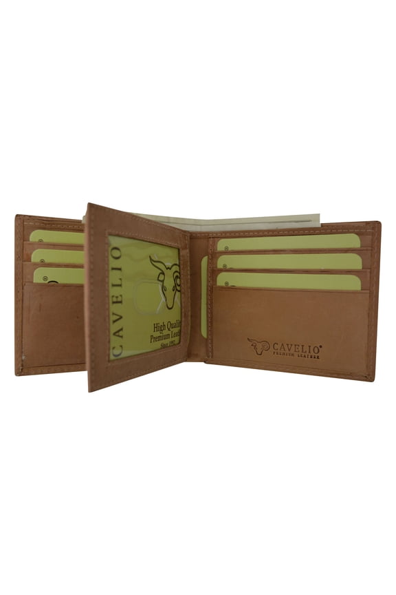 New Cavelio Hunter Vintage Style Series Premium Leather Fixed Center Flap Credit Card ID Holder Bifold Wallet HU52 (C)