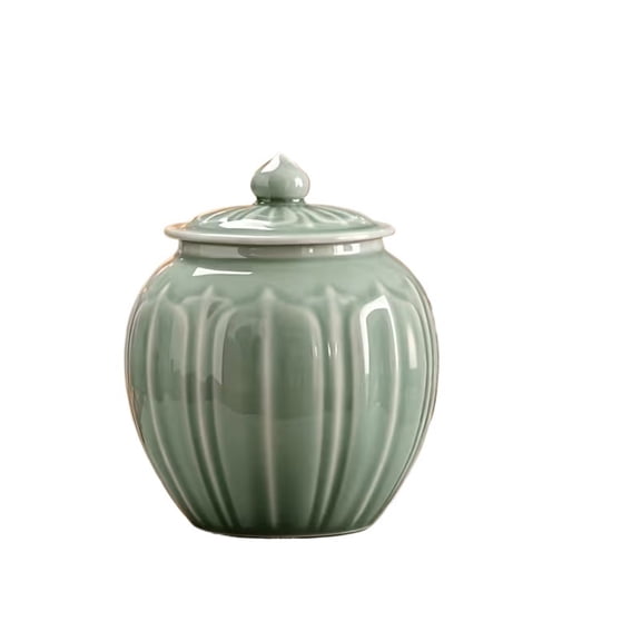 New Celadon Relief Ceramic Jar - Elegant Home Decoration for Pet Ashes and Family Memorials