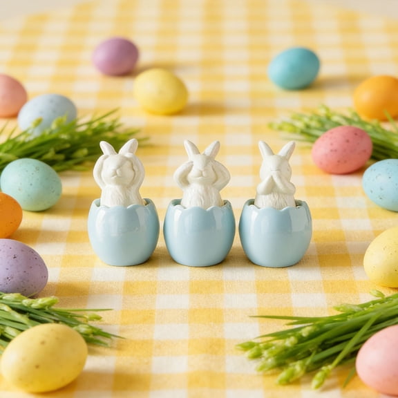 New Ceramic Cute Diy Easter Triple Egg Decoration And Display Item For Home Table Shelf Mantle Spring Holiday Decor Pastel Color Easter Egg Ornament Hand Painted Craft Kit Gift For Adults Easter