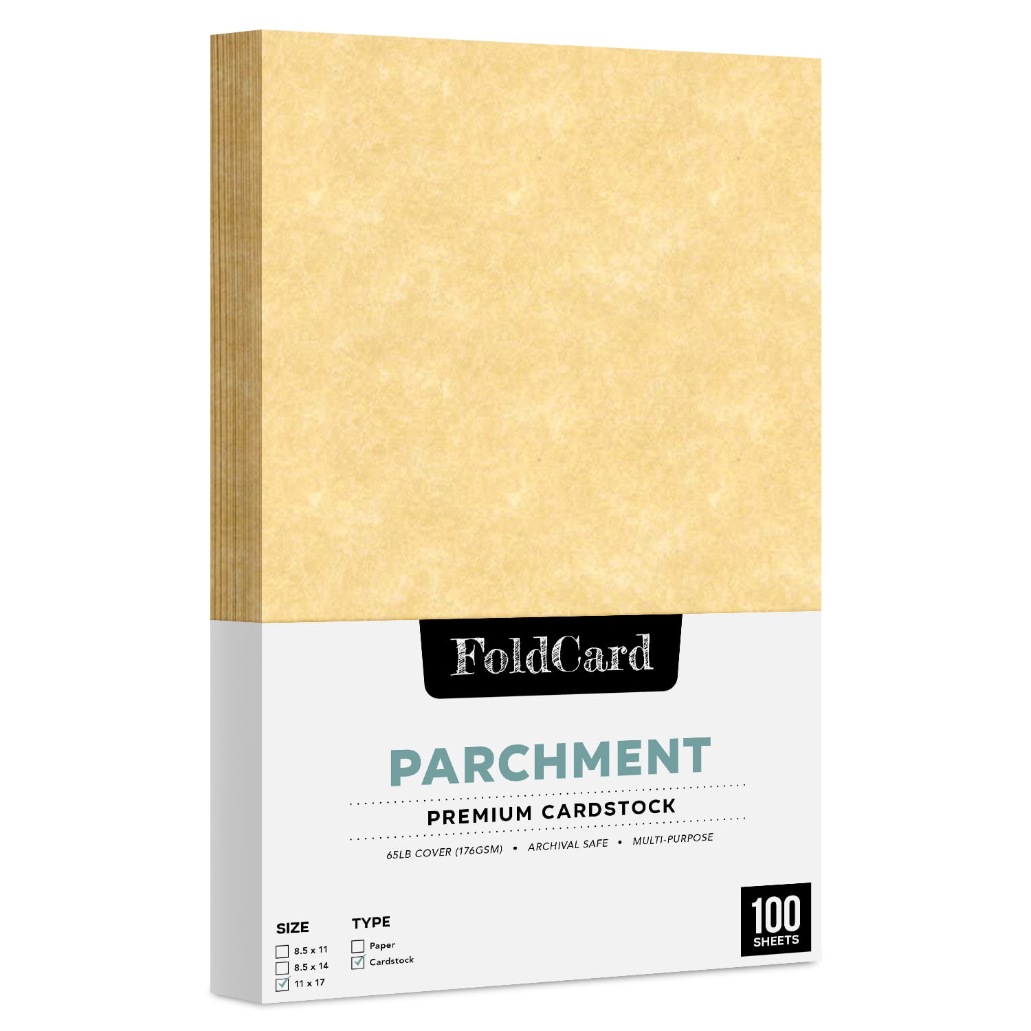 New Champagne Stationery Parchment Recycled Cardstock Paper | 65lb Cover (176gsm) Card Stock | 11” x 17” inches | 100 Sheets per Pack
